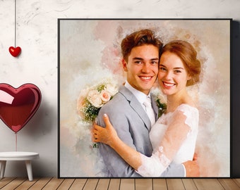 Custom Watercolor Couple Portrait From Photo, Personalized Christmas Gift For Him, Anniversary Gift For Girlfriend Couple Gift For Boyfriend