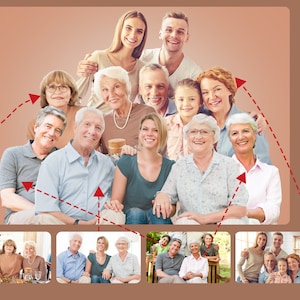 Custom family portrait from photo | add deceased loved one to photo| picture with deceased  family members | Family reunion gift