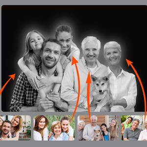 Portrait From Photo, Drawing Family Portrait From Merging Multiple Photos, Anniversary Gift for Parents, Loss of Loved Ones Gifts