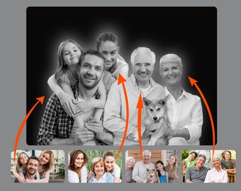 Portrait From Photo, Drawing Family Portrait From Merging Multiple Photos, Anniversary Gift for Parents, Loss of Loved Ones Gifts