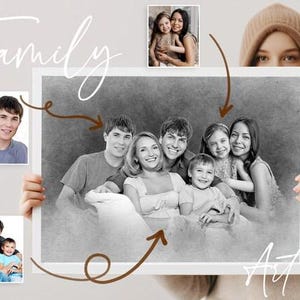 Custom family portrait from photo | add deceased loved one to photo| picture with deceased  family members | Family reunion gift