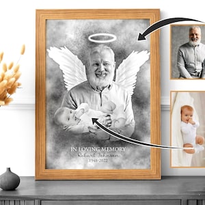Christmas memorial gift| Restore old photo| Add Deceased Loved One with Angel Wings & Halo| Add Baby to Photo| Sympathy Gift