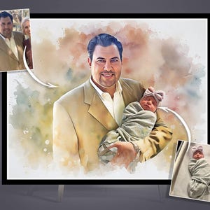 Deceased loved one Personalized Watercolor Memorial Painting, Custom Family Portrait From Photo, Unique Anniversary Gift