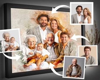 Geschenk für Mutter und Vater Personalisiertes Aquarell Portrait auf Leinwand, Anpassbare Familienmalerei vom Foto, Geschenk für Eltern