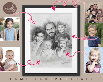 Realistic photos merge, add people to photo, pencil drawing, Add Deceased Loved One to Picture, Family Portrait From Photos, Memorial sketch