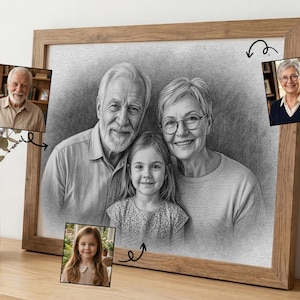 Boceto a lápiz personalizado a partir de una foto, retrato en blanco y negro, regalo para el Día de la Madre, regalo de condolencias conmemorativo, obra de arte para guardar como recuerdo.