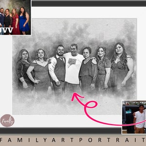 Pencil family Portrait, add people to photo , combine pictures , add deceased loved one to photo, gift, black & white, Mother&#39;s Day Gift