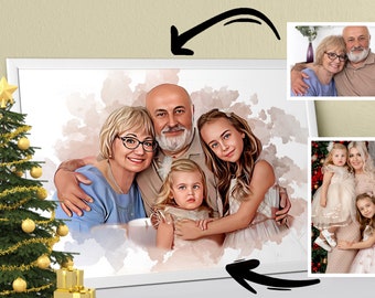 Christmas photo Gift - Custom watercolor painting - Add deceased to photo - Deceased loved one gift - Add Person to Photo - Combine Photos