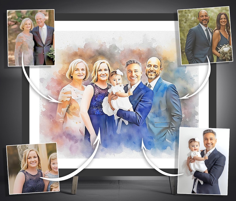 Large Family Custom Portrait, Unique Group Art From Your Photos ...