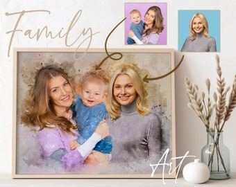 Photo Merge, Add deceased loved one to the photo, Merge Multiple photos, drawing from a photo, add person to photo, Family watercolor photo