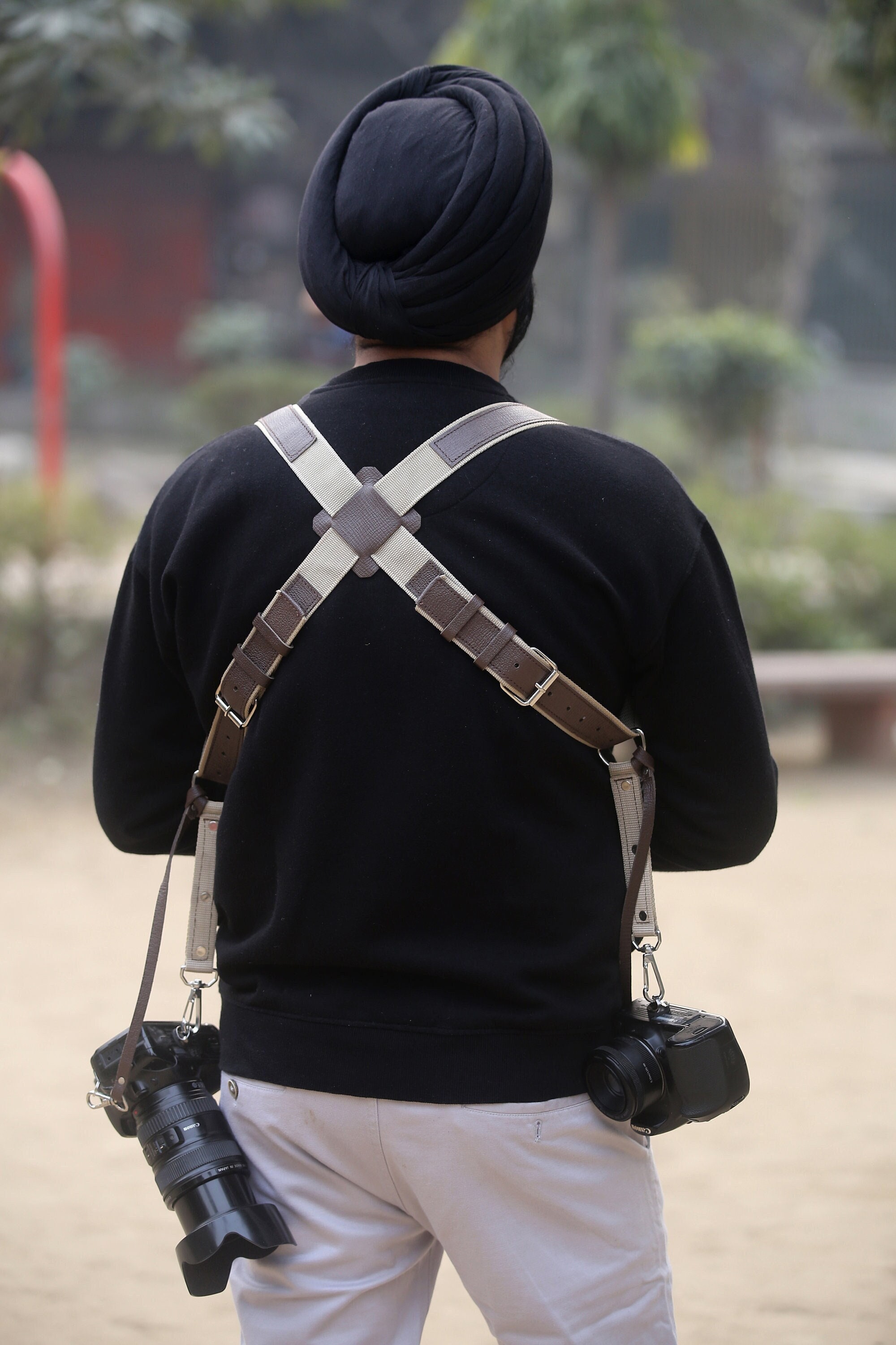 Handmade Leather Dual Camera strap Harness: Photographer Gift