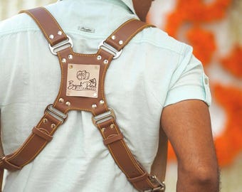 Dual Leather Camera strap & Harness Personalized gift for Photographer