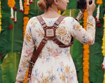 Arnés doble de cuero personalizado para cámara / Correa doble para cámara grabada a medida / Regalo para fotógrafo de bodas / Equipo de fotografía profesional