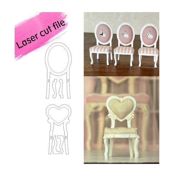 SVG cut file, 1:12 dollhouse miniature digital download, doll chair laser cut file, cdr, dxf, doll house furniture kit, miniature chair diy