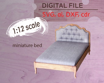 Dollhouse svg bed, Dollhouse furniture 1 12, SVG miniature bed, doll house bed cut file, doll house svg furniture