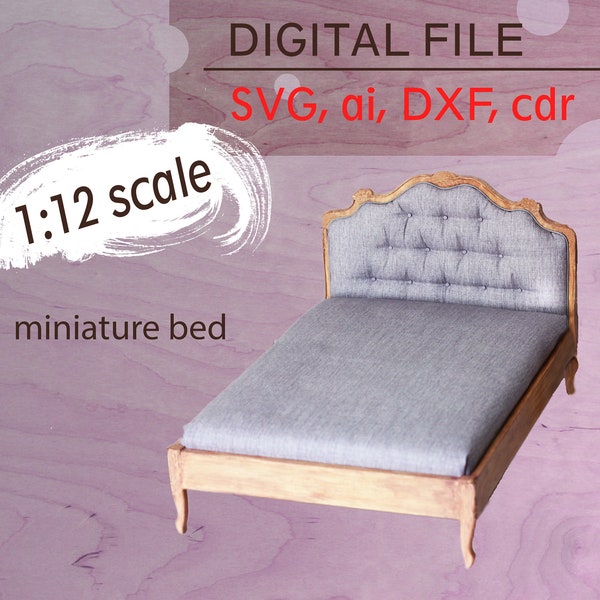 Casa de muñecas svg cama, Muebles de casa de muñecas 1 12, Cama en miniatura SVG, Archivo de corte de cama de casa de muñecas, Muebles svg de casa de muñecas