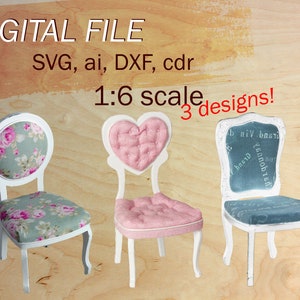 dollhouse chair SVG, digital doll chair, 1/6 scale doll chair svg, 1:6 dolls miniature SVG, digital file for doll, doll house chairs