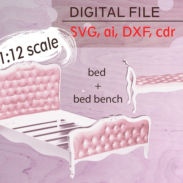 dollhouse svg files, mini furniture svg, svg file dollhouse furniture, 1:12 scale miniature bed