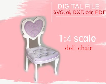 bjd meubles fichier SVG fichier découpé au laser modèle miniature chaise de poupée 1/4 meubles de poupée 1/4 échelle meubles chaise de poupée découpé au laser chaise bjd