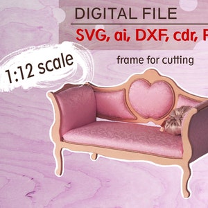Miniature Furniture SVG File for Cut Dollhouse Sofa 1/12 scale Pattern SVG for DIY Miniature Sofa Doll house 1:12 Miniature for Diorama pdf