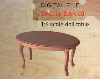 muebles de muñeca svg, mesa de casa de muñecas svg, archivo svg a escala 1:6