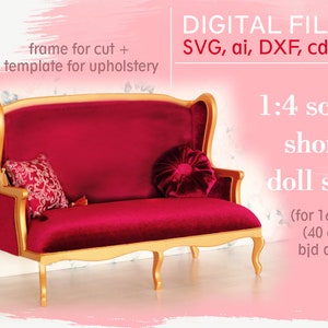 1/4 bjd furniture svg file, doll sofa svg cut file, 1:4 scale doll sofa for cut, pattern for cut miniature, couch for diorama, msd bjd dolls