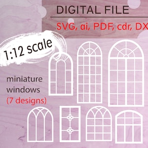 1:12 scale SVG doll house window, digital download file miniature, diy dollhouse, svg file, window for dollhouse, miniature windows