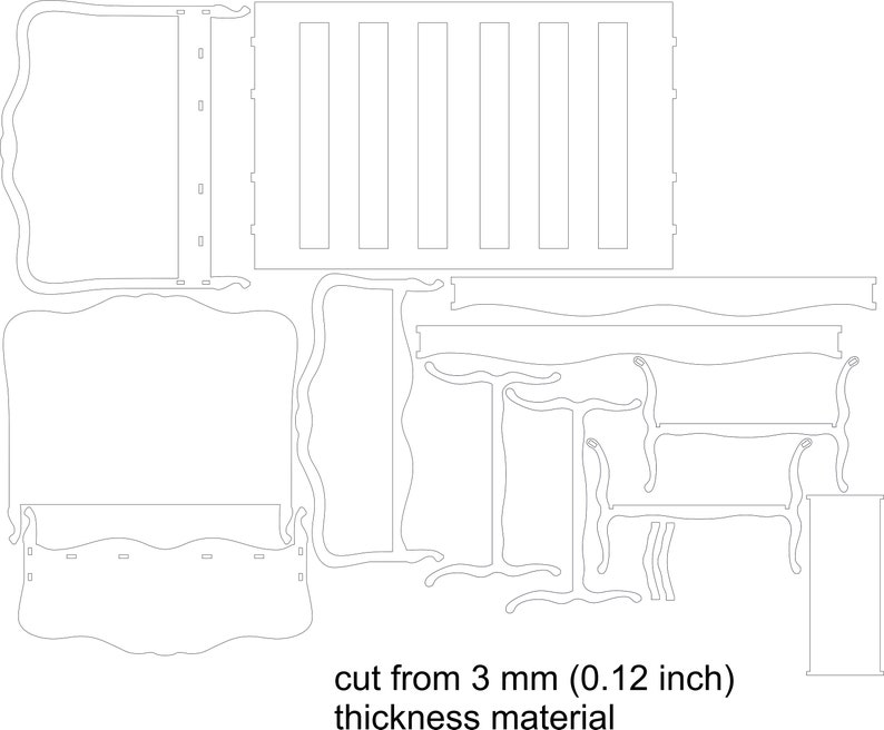 digital file of doll bed, SVG dollhouse furniture, 1:6 scale bed, SVG files for cut, digital files for doll, SVG doll bed image 5