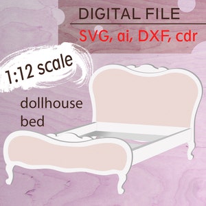 miniature bed pattern, svg 1:12 dollhouse furniture, svg file for cricut