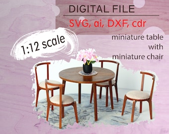 Conjunto de muebles de casa de muñecas SVG para cortar / Muebles de casa de muñecas a escala 1:12 / Archivo SVG para juego de comedor en miniatura / Archivo SVG de muebles en miniatura