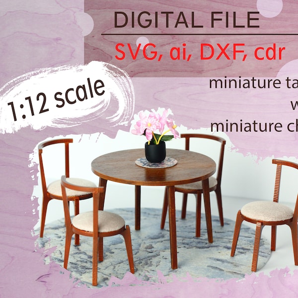 svg Dollhouse Furniture Set for Cut | 1:12 Scale Dollhouse Furniture | SVG file for Miniature Dining Set | Miniature Furniture svg File