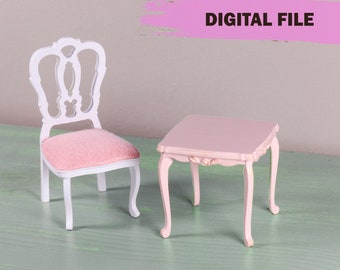 Dollhouse svg chair Dollhouse furniture 1:12 for laser cut Pattern for miniature furniture SVG miniature table PDF doll house chair