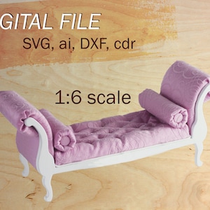 DIGITAL file of doll furniture, doll sofa SVG, 1:6 scale svg file, 1/6 scale miniature sofa SVG, digital doll sofa