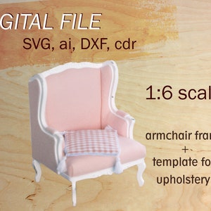 digital file, doll furniture svg, doll chair svg, 1/6 scale svg file, 1:6 scale chair svg