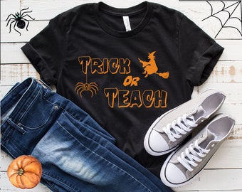 Trick or Teach Halloween-leraarshirt, grappig leraar Halloween-T-shirt, cadeau voor leraar, Halloween-shirt