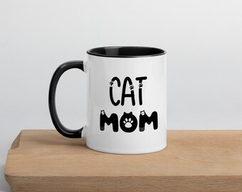 KatzenMama Tasse mit Farbe innen, Katzenliebhaber Tasse, bei Tasse, Katzen Mama Geschenk, Katzenliebhaber Geschenk, Lustige Katzen Tasse, Pelz Mama