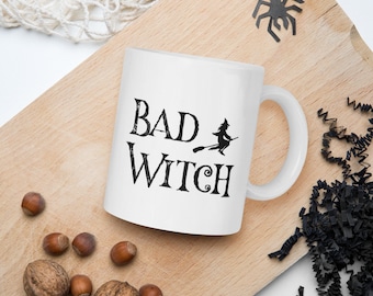 Taza blanca brillante de bruja mala para Halloween, divertida taza de Halloween para maestros, taza de Halloween para maestros, taza de café de Halloween, taza de café de otoño, taza para maestros