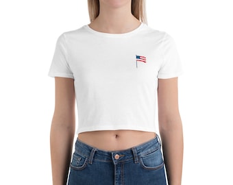 Camiseta de cultivo para mujeres bandera americana