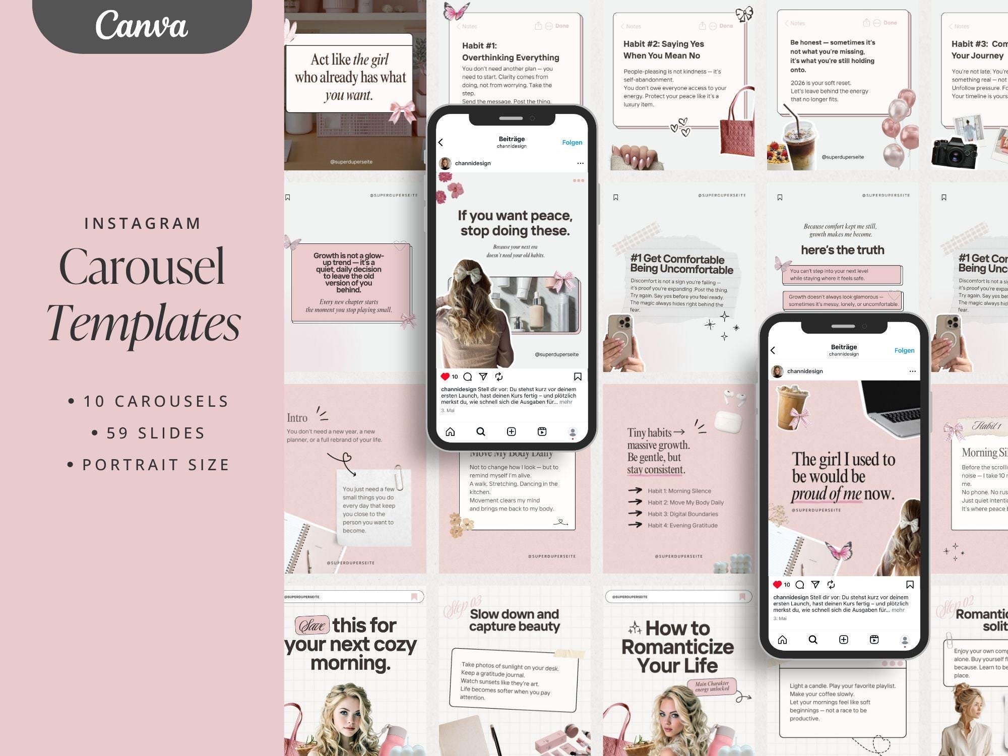 Instagram Carousel Templates for Canva | 10 Aesthetic Carousel Designs ...