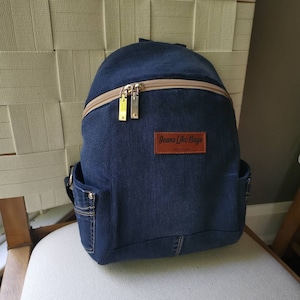 Upcycled denim beckpack, recycled jeans bag, Kids backpack, Girls rucksack, No waste knapsack.