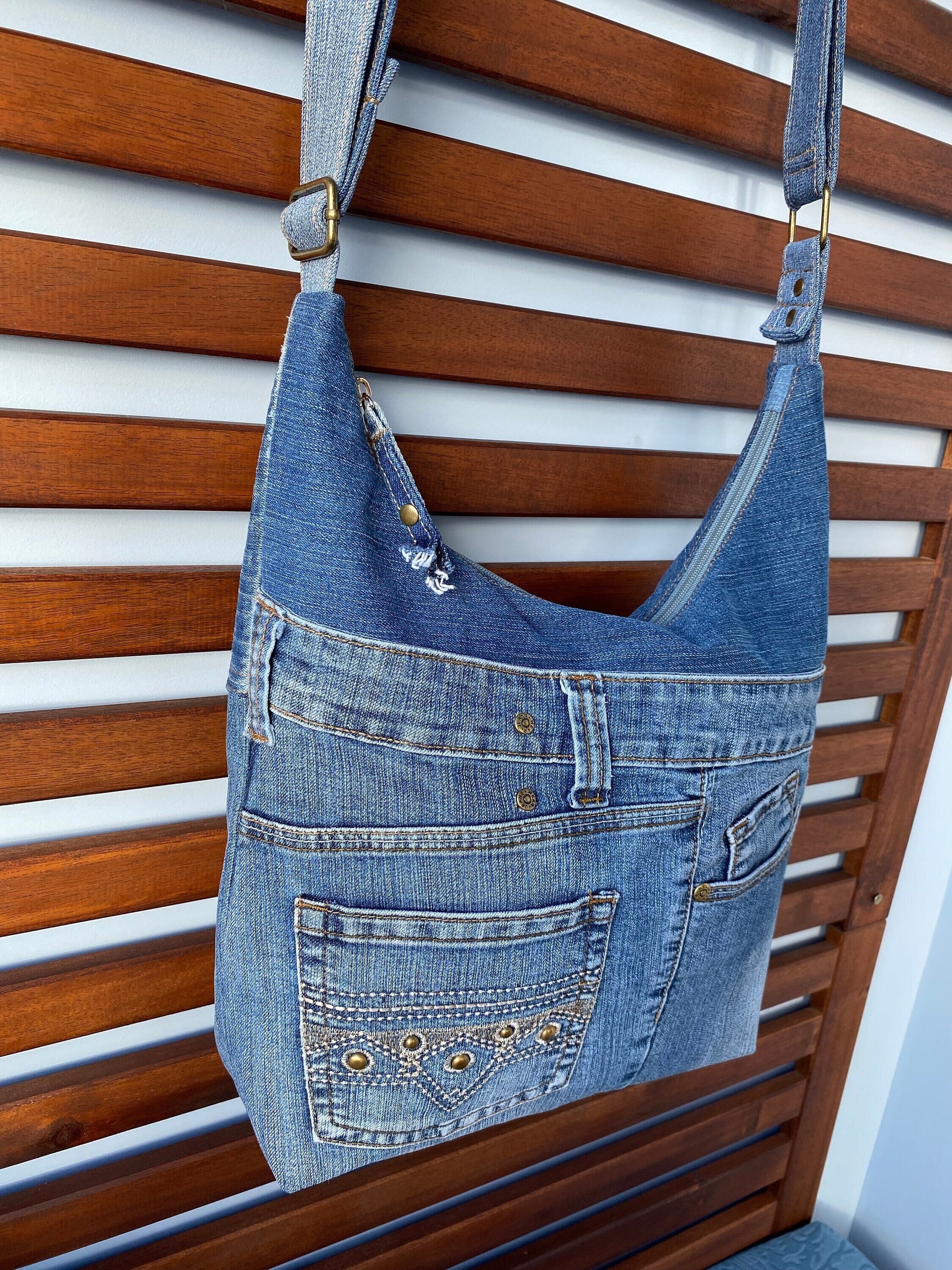 Upcycled Hobo Denim Bag, Recycled Jeans Bag, Relaxed Jeans