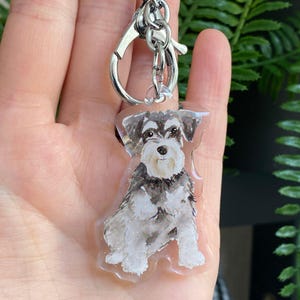 Miniature Schnauzer keyring - clear acrylic glitter Keychain dog lover, key ring, dog owner, Cute gift, key chain, bag charm, dog Mom gift