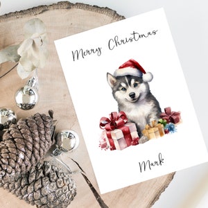 Husky sibérien personnalisé - Carte de Noël pour chien - Carte pour amoureux des chiens, carte de Noël drôle, carte pour amoureux des chiens, carte pour propriétaire de chien Carte pour chien mignon
