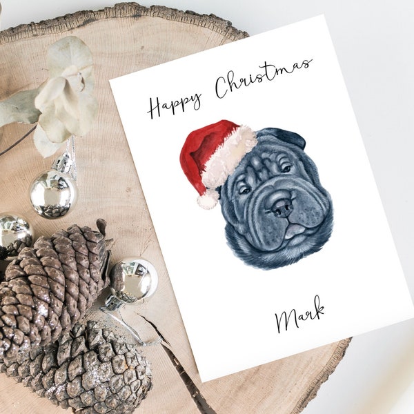 Personalised Shar Pei Dog Christmas card - dog lovers card card, Funny xmas card, dog lover card, dog owner card Cute dog card