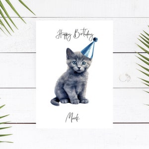 Personalised Blue Russian Cat Birthday card Cat lovers car card, Funny birthday card, Cat lover card, Cat owner card, Cute cat card zdjęcie 4