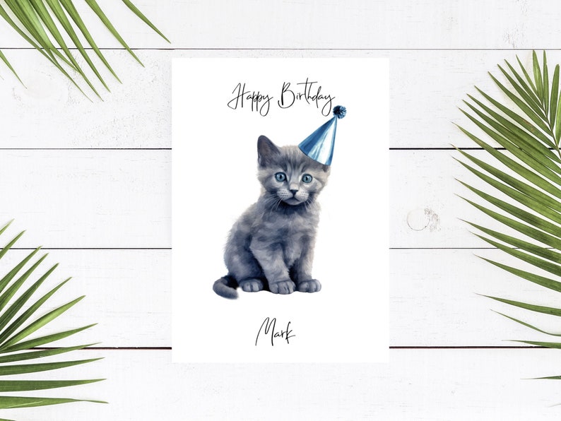 Personalised Blue Russian Cat Birthday card Cat lovers car card, Funny birthday card, Cat lover card, Cat owner card, Cute cat card zdjęcie 4