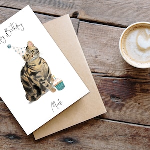 Personnalisé American Shorthair Brown Tabby - Carte d’anniversaire cat -Carte d’amoureux de chat, carte d’amant de chat, carte de propriétaire de chat, carte de chat mignon