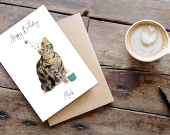 Personalised American Shorthair Brown Tabby - Cat Birthday card -Cat lovers card,  Cat lover card, Cat owner card, Cute cat card