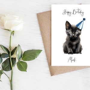Chat noir personnalisé de Bombay - Carte d'anniversaire de chat - Carte d'amoureux des chats Carte de propriétaire de chat, carte d'anniversaire drôle, carte de propriétaire de chat, carte de chat mignon