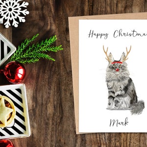 Maine Coon personnalisé - Carte de Noël pour chat - Carte d’amoureux de chat Carte de propriétaire de chat, Carte drôle, Carte d’amour de chat, Carte de propriétaire de chat, Carte de chat mignon